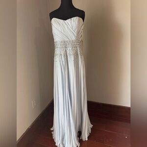 NWT Mignon Strapless light blue Gown with Silver Accents 100% silk